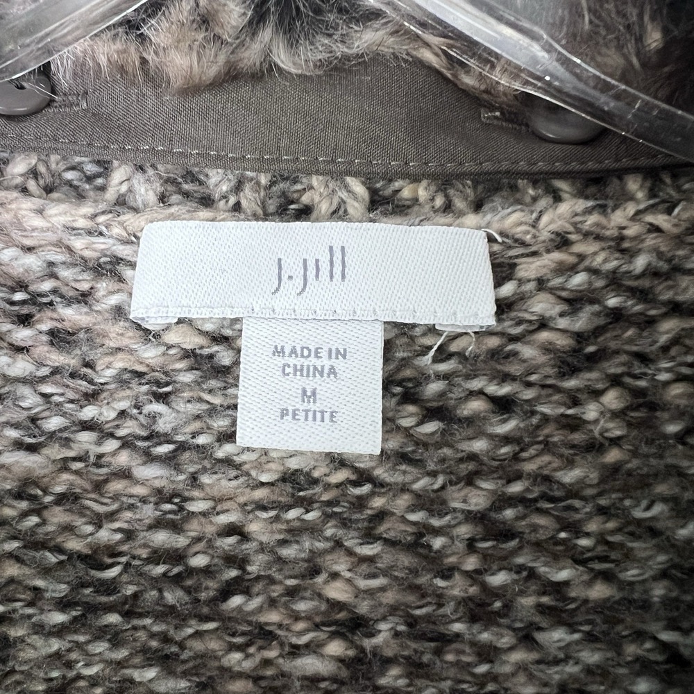 J JILL Chunky Soft Cozy Oversized Long Fur Collar Sweater Cardigan MEDIUM Petite - Picture 2 of 12